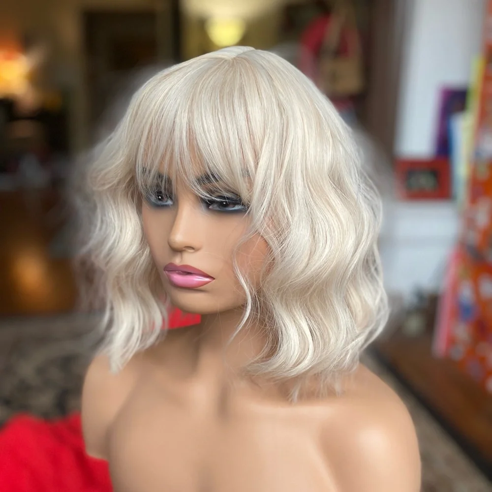 White platinum blonde bob wig